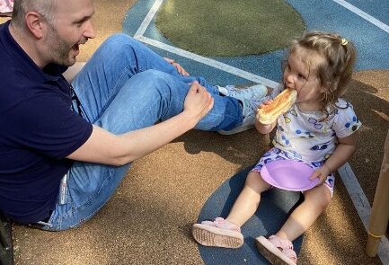 toddler snack time with dad